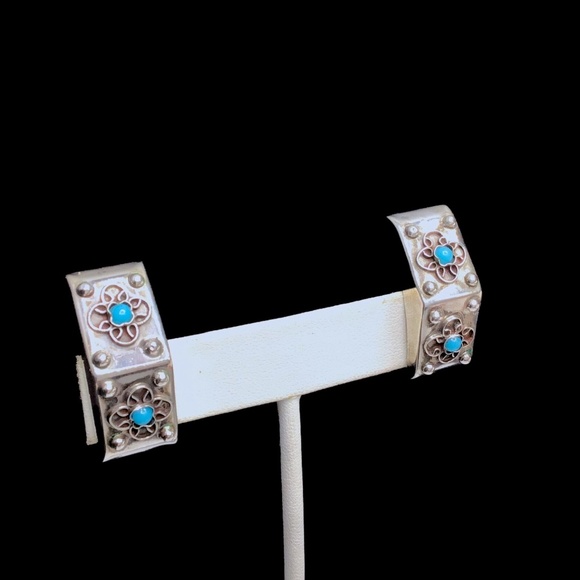 🌺Vintage Taxco Sterling & Turquoise Earrings - Picture 8 of 15